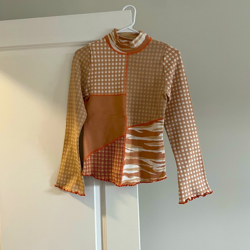 Jonathan Simkhai multi-patterned mock turtleneck top. Size S. Like new